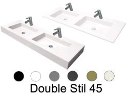 Plan vasque double, 50 x 120 cm, suspendue ou à encastrer, en résine minérale - DOUBLE STIL 45