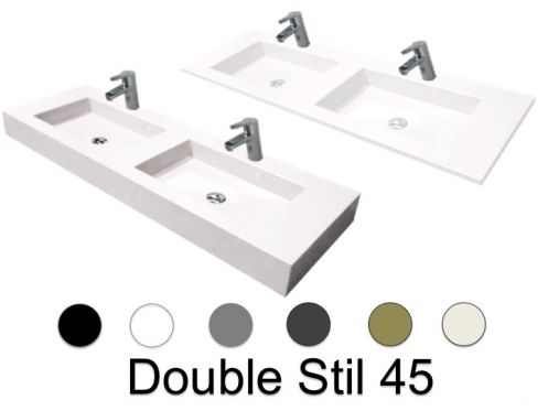 Plan vasque double, 50 x 120 cm, suspendue ou � encastrer, en r�sine min�rale - DOUBLE STIL 45