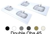 Plan vasque double, 50 x 120 cm, suspendue ou à encastrer, en résine minérale - DOUBLE OBA 45