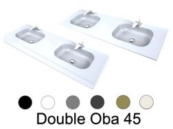 Plan vasque double, 50 x 120 cm, suspendue ou à encastrer, en résine minérale - DOUBLE OBA 45