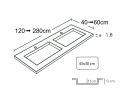 Dubbele kaptafel, 50 x 120 cm, hangend of verzonken, in minerale hars - DOUBLE OBA 45 AT