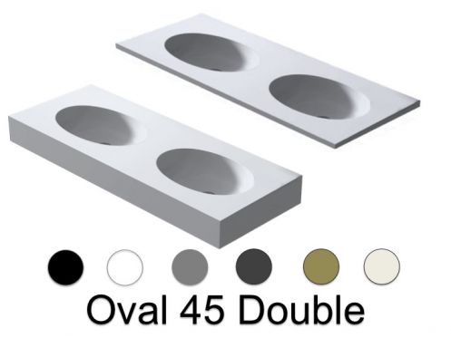 Plan double vasque, 121 x 46 cm , Vasque de forme ovale, suspendue ou  encastrer - OVAL 45 Double