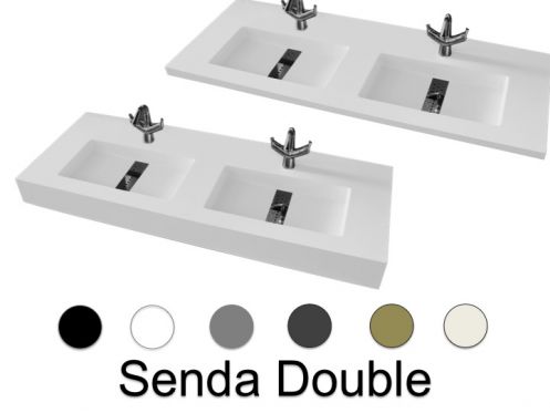 Double vasques caniveau central 46 x 121 cm, en rsine minral, sur mesure - SENDA