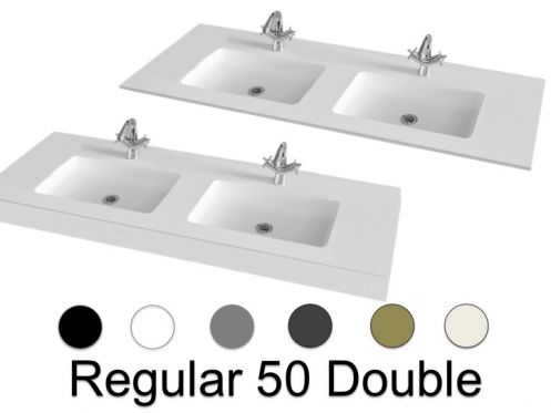 Dobbelt håndvaskeplade, 130 x 46 cm, suspenderet eller forsænket - REGULAR 50 DOUBLE