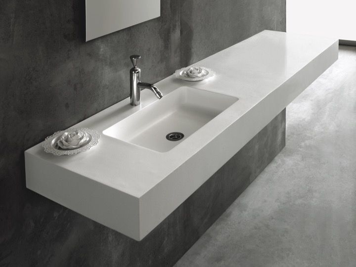 Plan vasque salle de bain - Vasque suspendue 140 x 46 cm, en résine