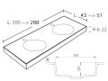 Plan double vasque, 100 x 46 cm, suspendu ou  poser, de forme rond - URBAN 35 DOUBLE