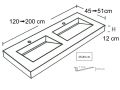 Plan double vasque, 120 x 50 cm , lavabo caniveau - COSMO 50 Double