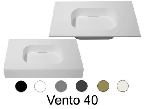 Plan vasque Design, 120 x 50 cm, suspendue ou  poser, en rsine minrale - VENTO 40