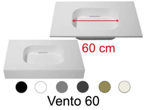 Plan vasque Design, 120 x 50 cm, suspendue ou  poser, en rsine minrale - VENTO 60