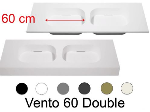Plan vasque double, 140 x 50 cm, suspendue ou  poser, en rsine minrale - VENTO 60 DOUBLE