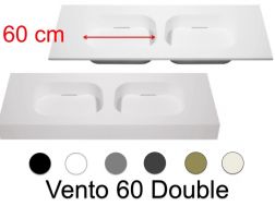 Plan vasque double, 150 x 50 cm, suspendue ou à poser, en résine minérale - VENTO 60 DOUBLE