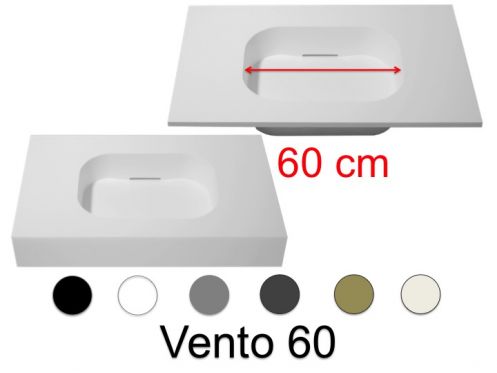 Plan vasque Design, 80 x 50 cm, suspendue ou � poser, en r�sine min�rale - VENTO 60