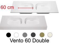 Plan vasque double, 160 x 50 cm, suspendue ou à poser, en résine minérale - VENTO 60 DOUBLE