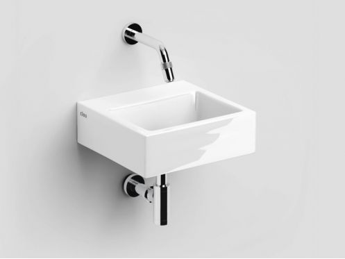 Håndvask, 27 x 28 cm, hvid keramik, vægmonterede vandhaner - FLUSH 1 