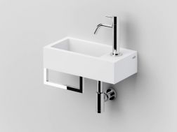 Lave-mains, 18 x 36 cm, robinetterie à droite, avec porte serviette, chrome - FLUSH 3 RIGHT