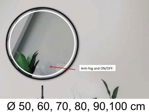 Ronde spiegel, frontverlichting, dubbele sensor: anti-condens en AAN/UIT - EVORA