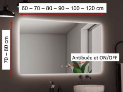 Miroir rectangulaire, double capteur : anti-buée et ON/OFF - VIANA