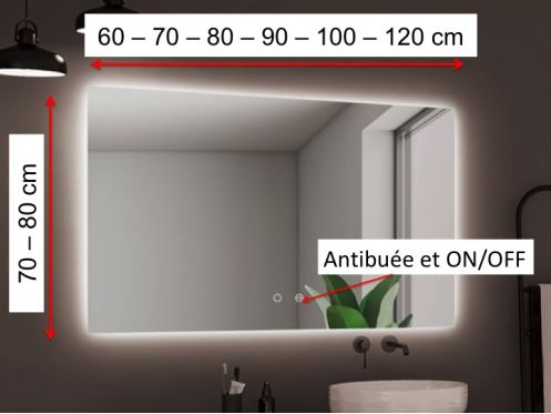 Miroir LED rétro-éclairé avec anti-buée - AURA anti-buée