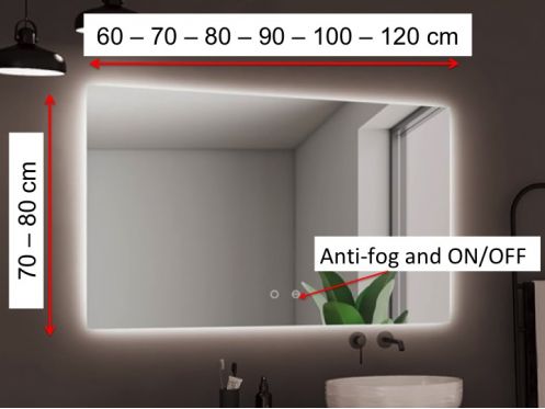 Rechthoekige spiegel, dubbele sensor: anti-condens en AAN/UIT - VIANA