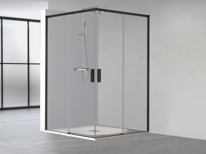 Porte de douche d'angle, 90 x 90 x 195 cm, double portes coulissantes