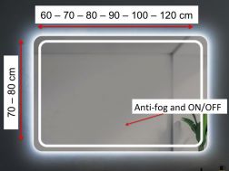 Spiegel met afgeronde hoeken, frontverlichting, sensor: anti-condens en AAN/UIT - SETUBAL