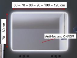 Spiegel met afgeronde hoeken, frontverlichting, sensor: anti-condens en AAN/UIT - BEJA