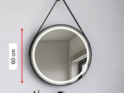 Miroir rond, éclairage en façade, cadre noir - BRAGA