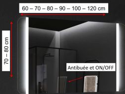 Miroir rectangulaire, éclairage frontal, couleur LED ajustable - ACORES