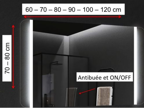 Miroir rectangulaire, clairage frontal, couleur LED ajustable - ACORES