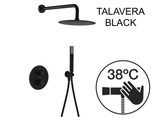 Indbygget brusebad, termostat og regnbrusehoved Ø 25 cm - TALAVERA BLACK
