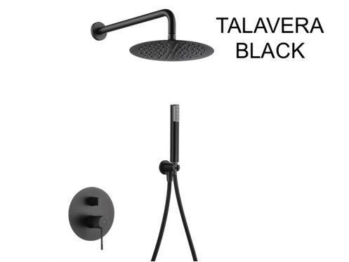 Wbudowany prysznic, bateria, okrągła osłona przeciwdeszczowa Ø 25 cm - TALAVERA BLACK