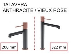 Robinet Lavabo design, melangeur, hauteur 200 et 322 mm - TALAVERA ANTHRACITE / VIEUX ROSE