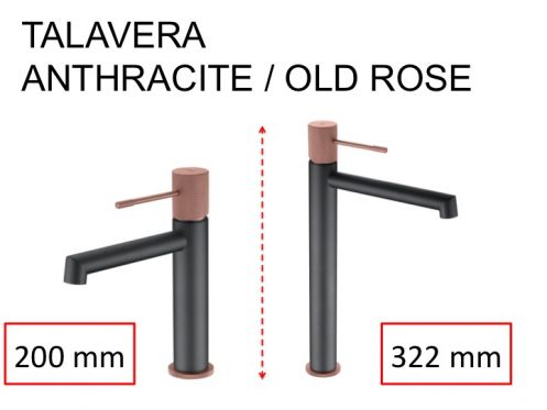 Design wastafelkraan, mengkraan, hoogte 200 en 322 mm - TALAVERA ANTHRACITE / OLD ROSE