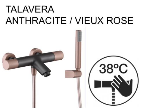 Robinetterie baignoire douche, thermostatique - TALAVERA ANTHRACITE / VIEUX ROSE 