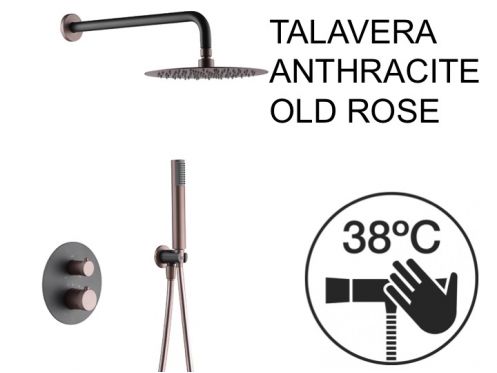 Indbygget brusebad, termostat og regnbrusehoved Ø 25 cm - TALAVERA ANTHRACITE / OLD ROSE 