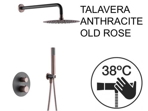 Ingebouwde douche, thermostatische en regendouchekop Ã˜ 25 cm - TALAVERA ANTHRACITE / OLD ROSE 