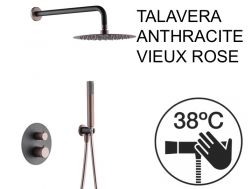 Douche encastrable, thermostatique et pommeau pluie de douche Ø 25 cm - TALAVERA ANTHRACITE / VIEUX ROSE 