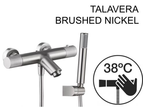 Badebatteri med bruser, termostat - TALAVERA BRUSHED NICKEL 