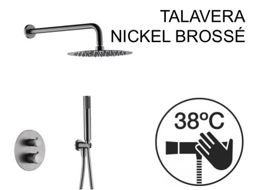 Douche encastrable, thermostatique et pommeau pluie de douche  25 cm - TALAVERA NICKEL BROSS 