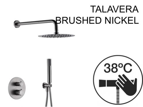 Ingebouwde douche, thermostatische en regendouchekop Ã˜ 25 cm - TALAVERA BRUSHED NICKEL 