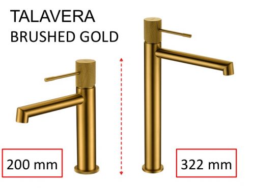 Design håndvaskarmatur, armatur, højde 200 og 322 mm - TALAVERA BRUSHED GOLD