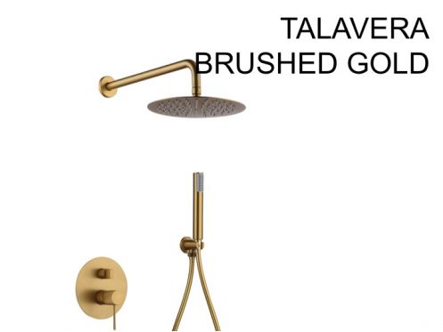 Indbygget brusebad, mixer, rundt regndæksel Ø 25 cm - TALAVERA BRUSHED GOLD 