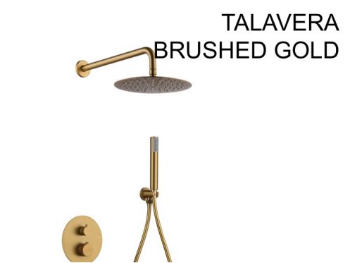 Indbygget brusebad, termostat og regnbrusehoved Ø 25 cm - TALAVERA BRUSHED GOLD 
