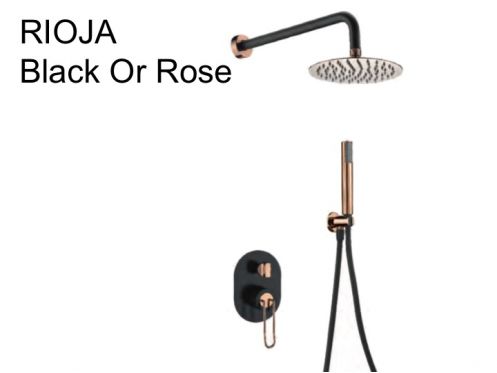 Indbygget brusebad, mixer, rundt regndÃ¦ksel Ã˜ 25 cm - RIOJA BLACK OR ROSE