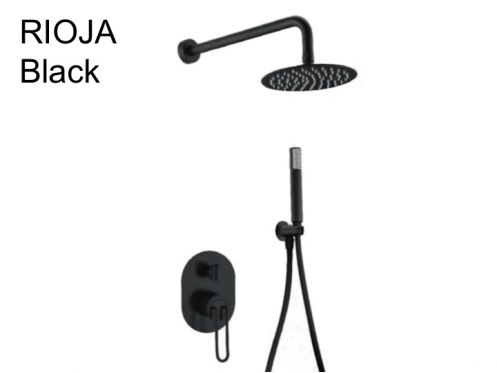 Douche encastrable, mlangeur, ciel de pluie rond  25 cm - RIOJA BLACK