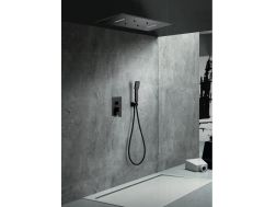 Ingebouwde douche, mengkraan en plafondlamp met waterval, regen en micro-regen - SANTANDER BLACK