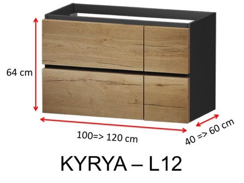 Quatre tiroirs dont deux asym�triques, hauteur 64 cm, meuble sous vasque - KYRYA L12
