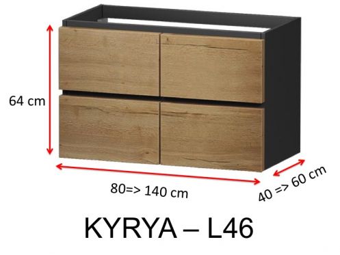 Quatre tiroirs sym�triques, pour double vasque, hauteur 64 cm - KYRYA L46