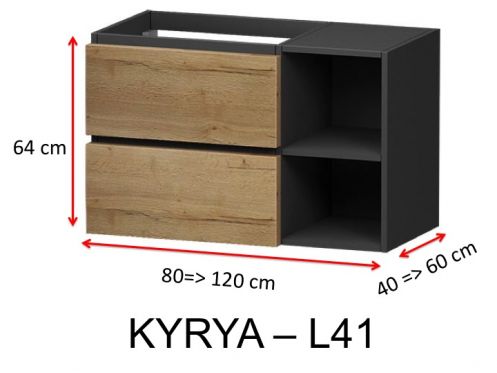 Deux tiroirs et deux niches avec tagre, hauteur 64 cm, meuble sous vasque - KYRYA L41