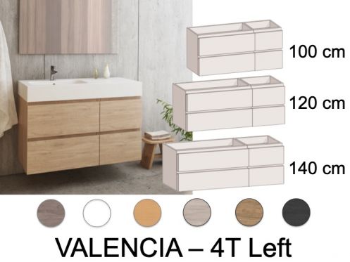 Meubelset 4 lades 100 - 120 - 140 cm __plus__ linker wastafel __plus__ spiegel - VALENCIA 4T